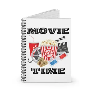 Movie Time Spiral  Ruled Line Retro Themed Spiral  with Popcorn 3D Glasses Tickets Clapperboard 118 Pages for Notes Lists aesthetic   addict travel  math  custom  school new notebook paper