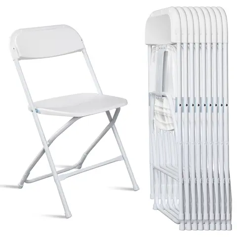 Karlhome Pre-Assembled Armless Plastic Portable Foldable Chairs - White & Black, PP Iron Steel Frame, 350lbs Cap, 4/6/8/10-Pack Options for Indoor/Outdoor Picnic, Traditional Celebrations