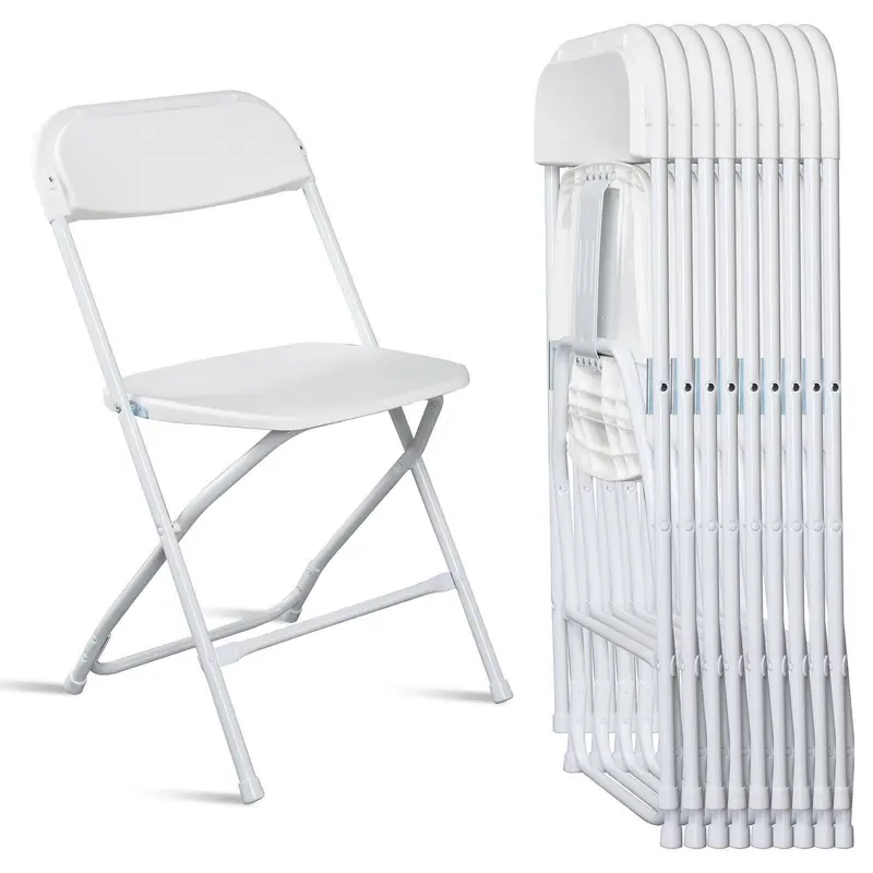 Karlhome Pre-Assembled Armless Plastic Portable Foldable Chairs - White & Black, PP Iron Steel Frame, 350lbs Cap, 4/6/8/10-Pack Options for Indoor/Outdoor Picnic, Traditional Celebrations