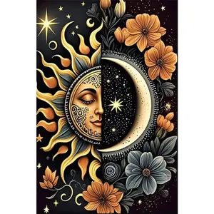 1PCS Sun and Moon Diamond Painting Kit with Floral Pattern DIY Art Craft for Home Decor 5D Rhinestone