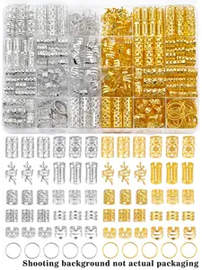 220pcs Metal Hair Braiding Rings & Cuffs Set, Hip-Hop Punk Style Hollow-Out Dreadlock Beads, DIY Braid Jewelry for Women