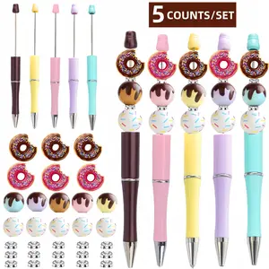 Donuts Design DIY Bead Pen Set, DIY Bead Pen with Wooden Donuts Bead, DIY Craft Supplies for Party, Birthday Gift & Handmade Gifts, Handmade Crafts