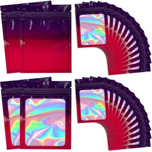 100 Resealable Holographic Bags with Clear Window, Multi-colored  Mylar Ziplock Transparent Sample Bags