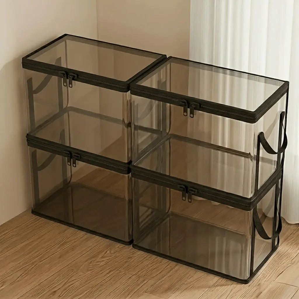 2/4/6PCS Large Transparent Thickened Plastic Storage Boxes with Hinged Lids & Hooks