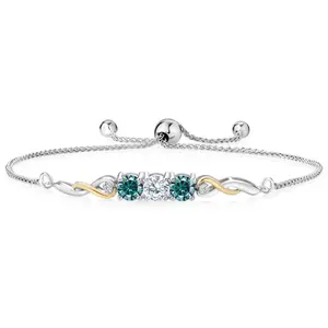 Gem Stone King Two-Tone Gemstone Birthstone and Blue Moissanite and Accent Lab Grown Diamond Infinity Tennis Bracelet For Women In 925 Silver and 10K Yellow Gold | Round 5MM and 1.3MM | Fully Adjustable Up to 9 Inch