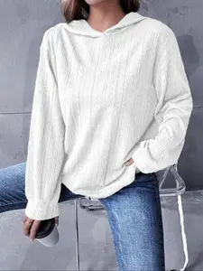 Plus Size Solid Color Casual Hooded Long Sleeve Sweatshirt, Elegant Fall & Winter Knit Fabric, Moderate Thick Fitted Design, Comfortable Women's Clothing, Tops, Womenswear, Aesthetic