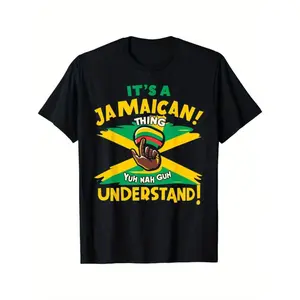 100% Cotton Golf Gift T-Shirt For Men and Women Men's Jamaican Pride Cotton T-Shirt - Bold "IT's A JAMAICAN THING!" Graphic with National Flag Design, Comfortable & Breathable