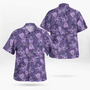 Main Character Energy – Anime Purple Mimik Ghost Button-Up Hawaiian Shirt