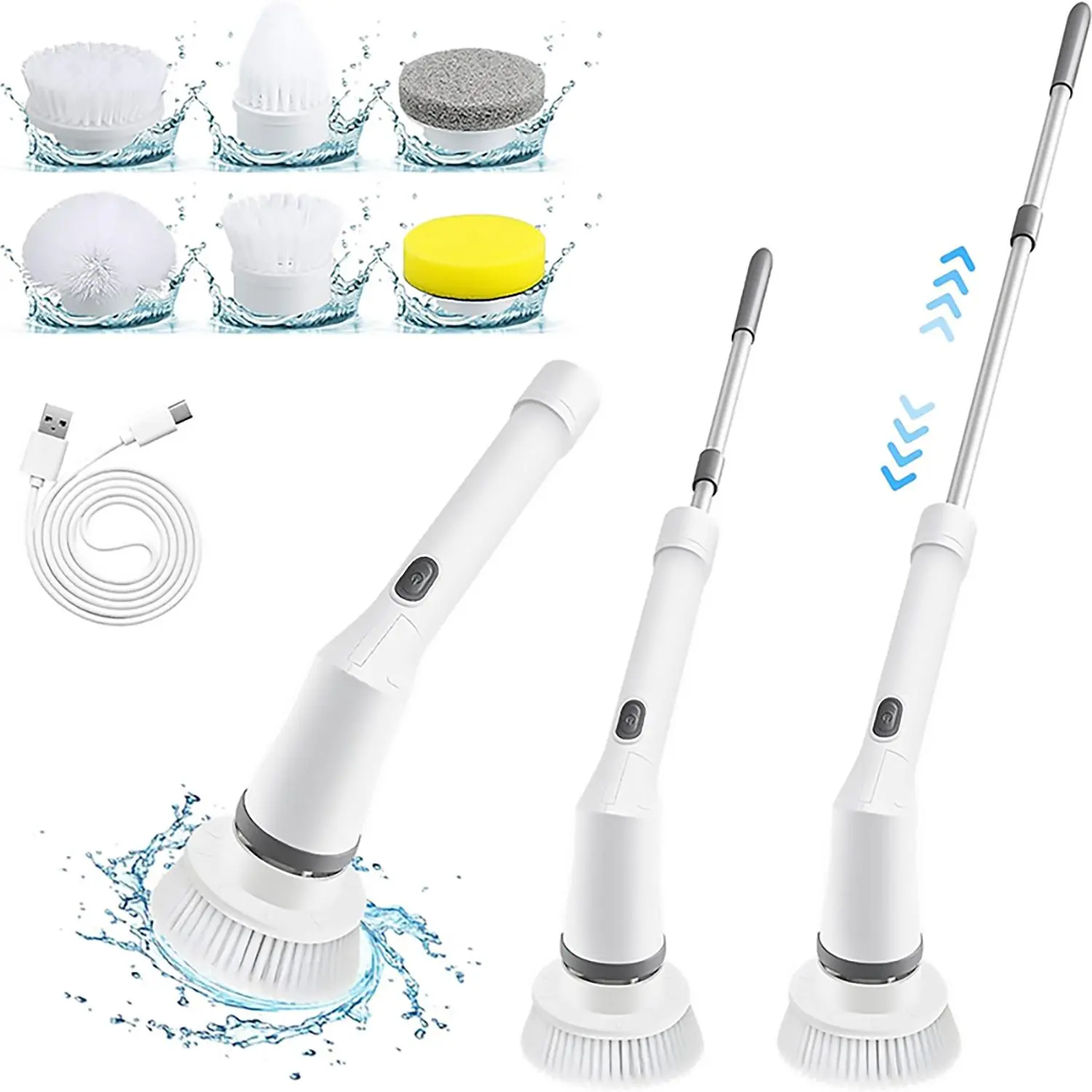 Foldable Electric Cleaning Brush, Wireless Long Handle Electric Spin Scrubber, Rechargeable Cleaning Brush for Bathroom & Kitchen