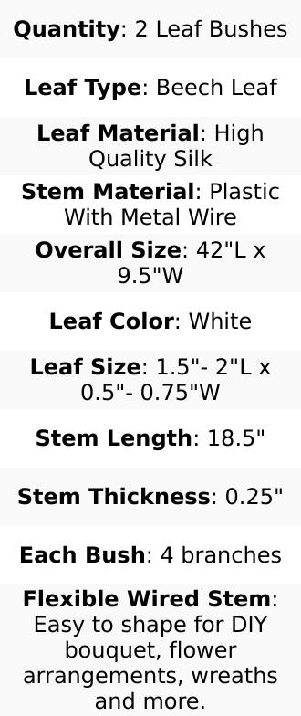 2 Bushes White Artificial Silk Plant Stem Vase Fillers, Faux Beech Leaf Branches 42" Tall 2 Bushes White Artificial Silk Plant Stem Vase Fillers, Faux Beech Leaf Branches 42" Tall