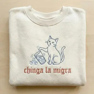 Embroidered Subtle Anti ICE Sweatshirt, Pro Immigration Tee, Abolish ICE with Cat, Social Justice, Political Protest Tee, Chinga la Migra