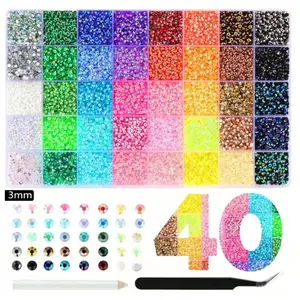 Bedazzling Kit with 32000 Pcs Resin Jelly Rhinestones, 3mm Flatback Gems In 40 Assorted Colors, For Crafting Clothing Shoes Nails Book Phone Cases