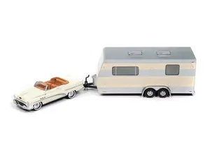 1953 Buick Super w/ Travel Trailer – Cream (Hulls & Haulers) Diecast 1:64 Scale Model - Johnny Lightning JLSP400