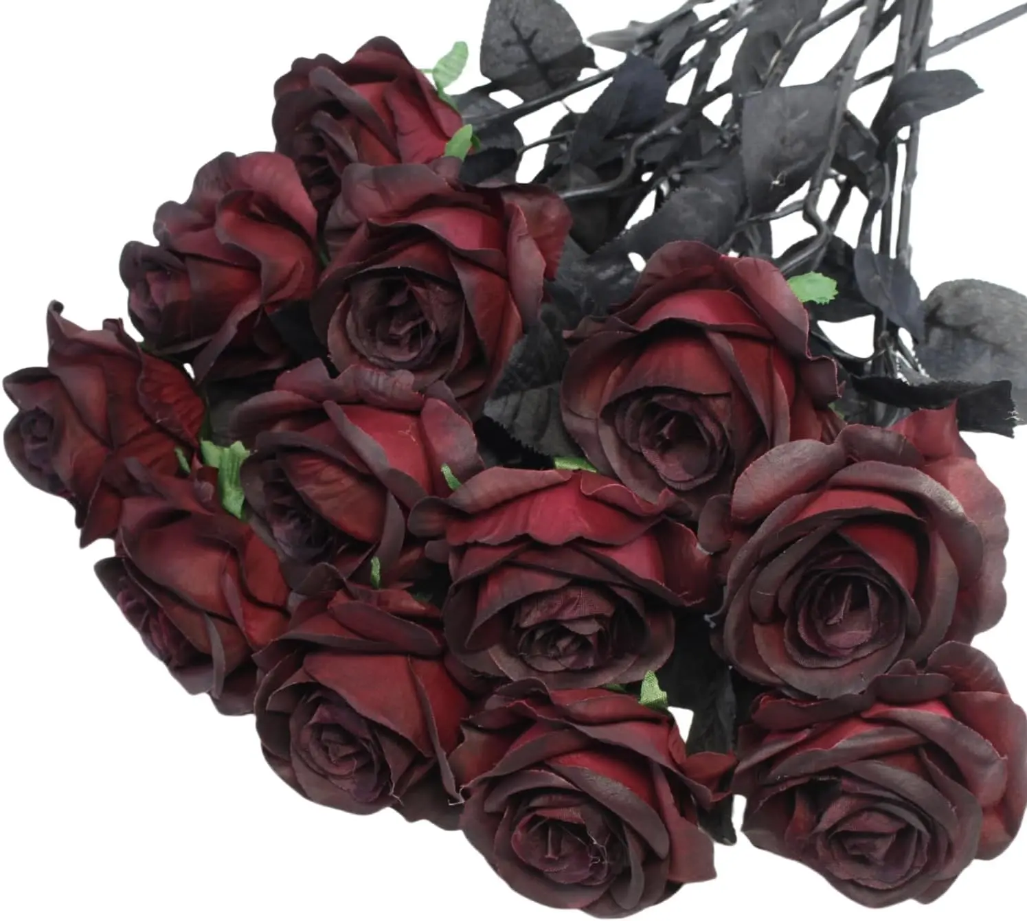 Artificial Roses Flowers, 12 Pcs Fake Burgundy Rose in Bulk, Long Stem Realistic Silk Roses Bouquet for Halloween Decoration, Fall Home Decor, Centerpieces, Flower Arrangement (Burgundy, 12-PCS)