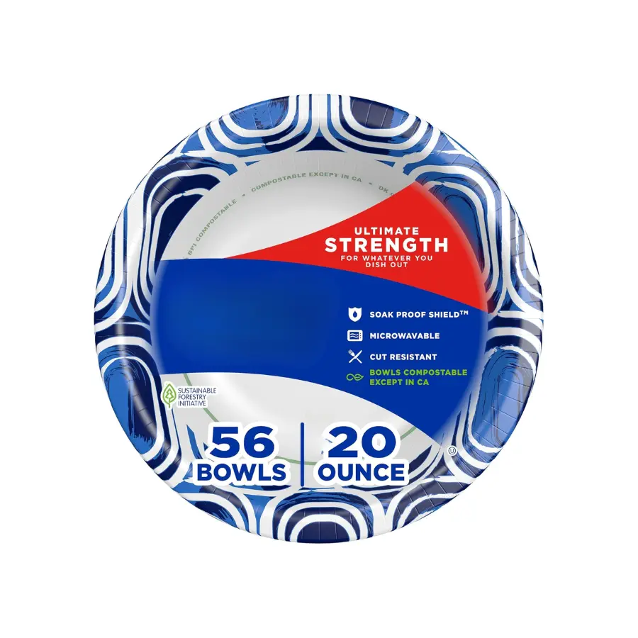 56 Count 20 oz Large Disposable Paper Bowls, Microwave-Safe Bowls for Breakfast, Lunch, Dinner & Everyday Meals