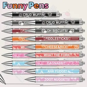Funny Swear Word Pens Set (16 Pack), Black Ink Retractable Ballpoint Pens with Cuss-Free Humorous Phrases, Sarcastic Novelty Pens for Office, School, Journaling, Gag Gifts for Adults