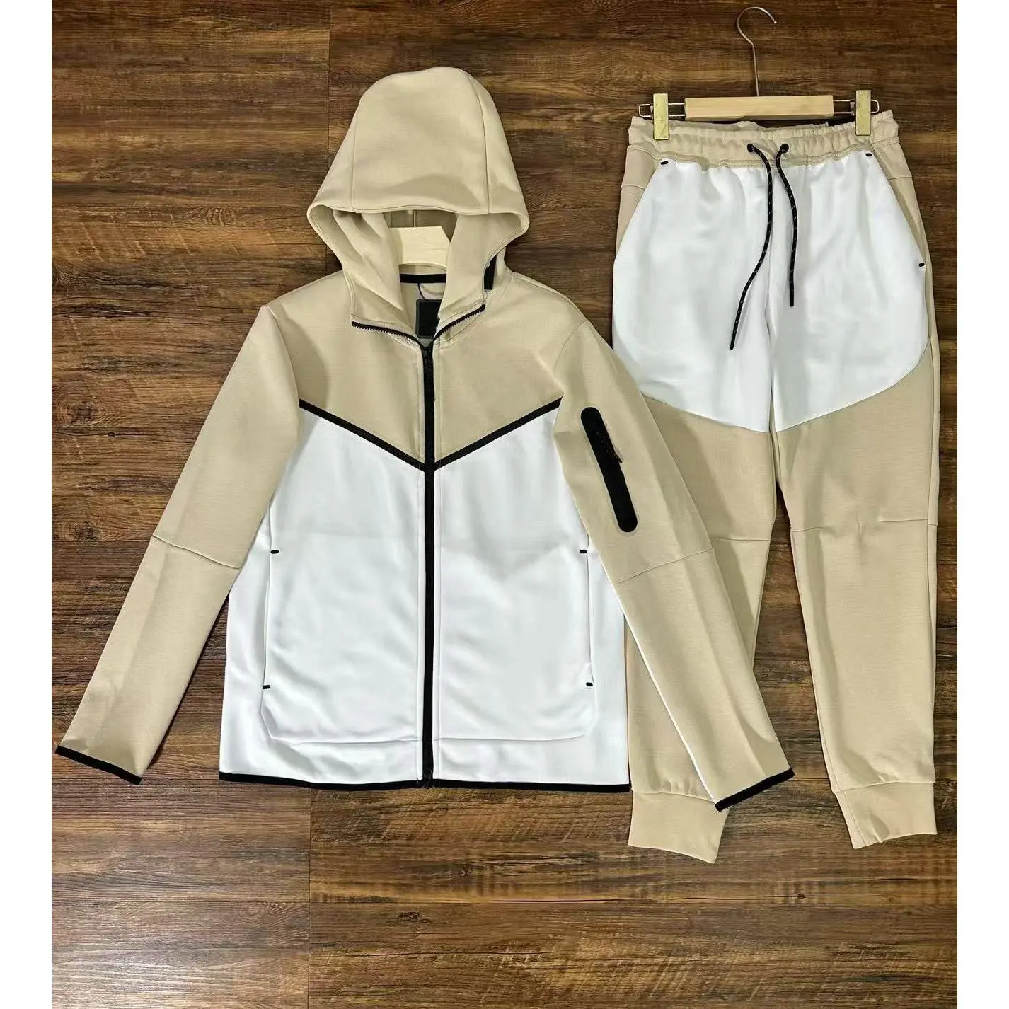 Khaki Splicing White Set