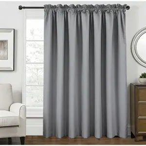 Extra Wide Blackout Curtain for Sliding Glass Door, Faux Silk Blackout Curtain (1 Panel, Grey) long solid color rod pocket living room light blocking
