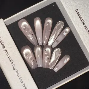 100% Handmade Star Glitter Nails – Subtle Sparkle Press-On Nail Set (Reusable)