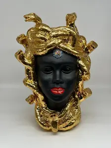 Mythological Medusa Head Ceramic Caltagirone cm H.38 L.25 Handcrafted “GOLD EDITION”