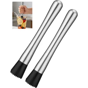 2Pack 8 Inch Stainless Steel Bar Muddler Set Silver Fruit & Lemon Smasher Muddler for Cocktails Drinks Mojito Kit