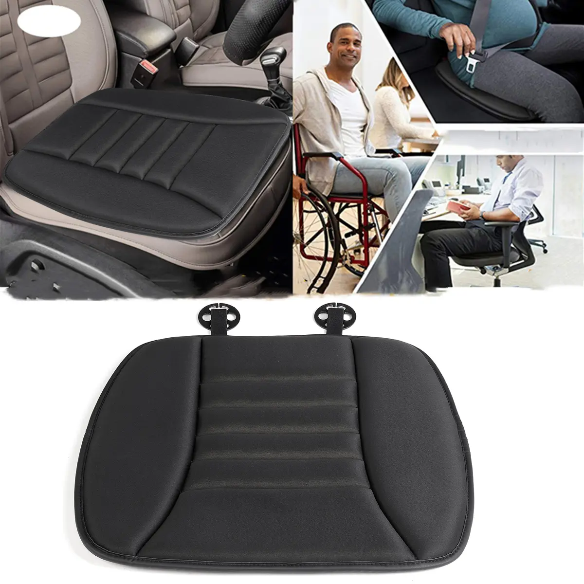 Tsumbay 1/2-Pack Universal Car Seat Cushion, Breathable Memory Foam, No-Slip Clip-On Protector, Supportive & Easy to Clean for Car Front Seats, Home/Office Chairs