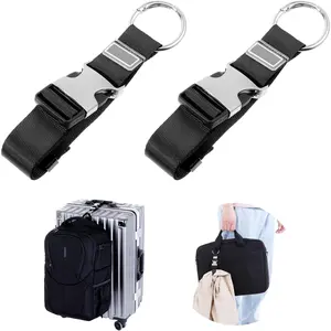 2PCS Add a Bag Luggage Strap Jacket Gripper, Adjustable Suitcase Belt, Suitcase Attachment, Luggage Belt Strap, Carry-On Baggage Suitcases Straps Belts for Connecting Luggages or Backpack, Black