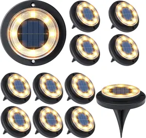 Solar Lights Outdoor Waterproof - 2-in-1 Solar Powered Ground Lights Outdoor Solar Disk Light Landscape Light for Deck Step Patio Yard Pathway Walkway Driveway Garden (Warm White, 12 Pack)