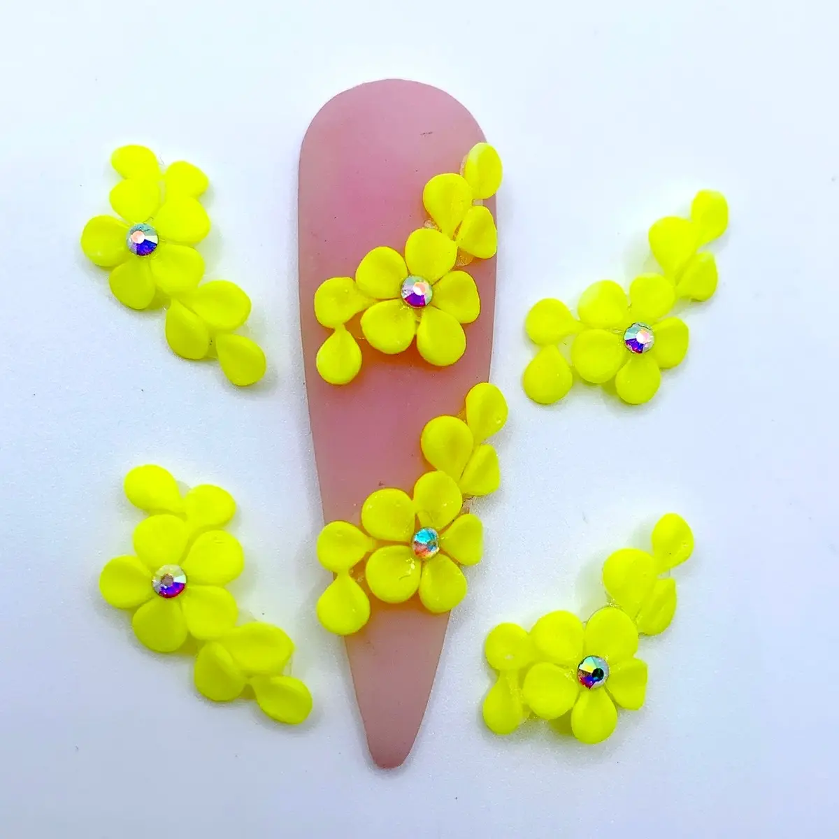 Premade 3D Neon Yellow acrylic flower nail charms nail art
