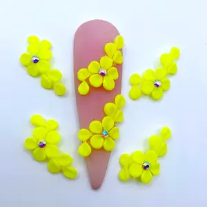 Premade 3D Neon Yellow acrylic flower nail charms nail art