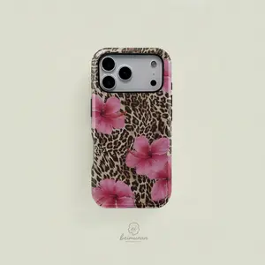 Leopard Floral Design Two-In-One Phone Case, TPU Smartphone Casing, Durable Shockproof Protective Fashion Cover for iPhone 11-17 Pro Max & Samsung Galaxy S25-S23 Ultra Smartphone Casing, Flower Cellphone