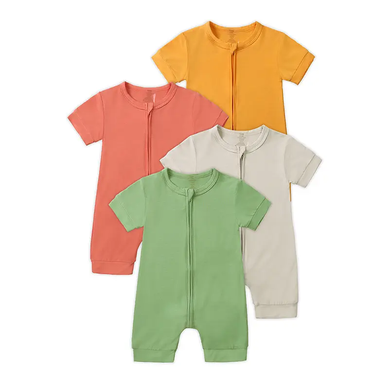 Organic Bamboo Baby Rompers | Zipper Closure Custom Print 2-Piece Set | Breathable Crawling Jumpsuits for 0-24M (Elastic Waist & Fold Over Mittens with Non-Slip Soles) Bodysuit