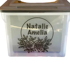 Personalized Milestone Tracker Calendar Box with Name Label for Organizing Kids' Artwork and Memorabilia Organiser