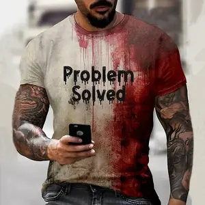 Problem Solved Bloody Graphic Halloween tshirts for men Crew Neck Large Size t shirts for men Horrible Tee Shirt Tops