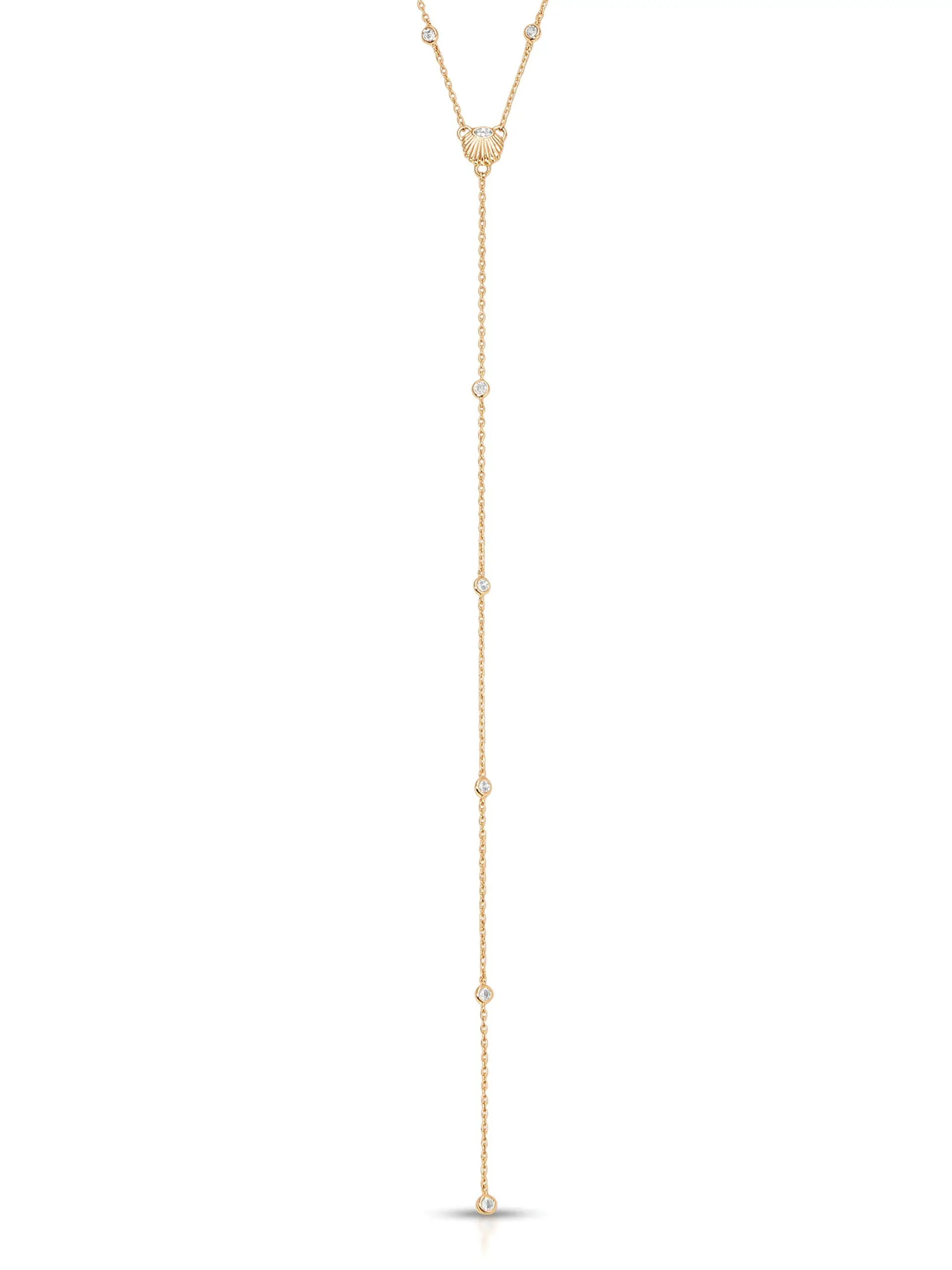 Ettika Santorini Shell Lariat Necklace 18k Gold Plated Brass Cubic Zirconia 15" Chain with 3" Extender Clasp Jewelry