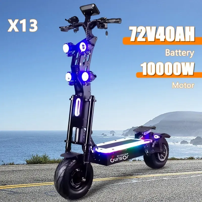 X13 72V Foldable Electric Scooter for Adults, 10000W Dual Motor, 62MPH Max Speed, 75 mi Range, 40Ah Battery, 13-Inch Tires, App Control, LED Screen, Aluminum Alloy Frame, Colorful Pedals, Commuting Portable Scooter Equipment, App Controlled, Unisex, Dual