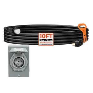 【fathersdaygift】VEVOR 50 Amp Generator Cord and Power Inlet Box, 10FT, 125V/250V STW 6/3 + 8/1 AWG Extension Power Cord, NEMA 14-50P to SS2-50R, Twist Lock Connector, Inlet Box Kit, for Generator to House, ETL Listed