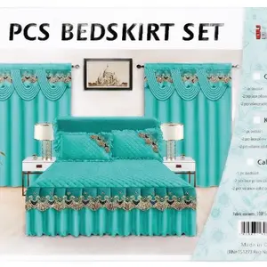 5 pcs Bedskirt Set with Elegant Embroidery and Lace Accents for Cozy Bedroom Decor