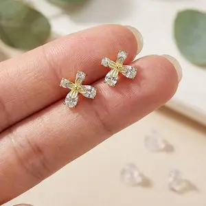 Dual Color Clover CZ Stud Earrings - Paved CZ Flower Jewelry - Daily Wear & Party Dainty Earrings
