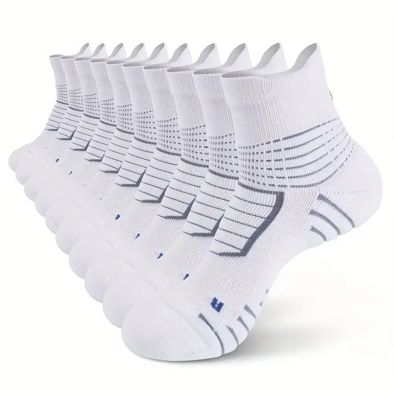 10-Pack Men's Solid Knitted Ankle Socks, Athletic Low-Cut Cotton Blend with Rubber and Cushioned Arch Support for Running, Compression Stockings, Spandex Blend, Hand Wash, Knitting