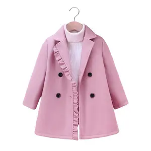 Toddler Little Girl Dress Coat Solid Ruffle Trim Lapel Neck Button-up Long Sleeve Winter Jacket for School Party Back To School