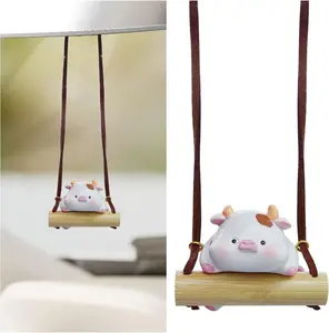 Swinging Cow  Rearview Mirror Hanging Ornament, Cute    Rear Mirror Charm Accessories, Fun Auto Interior Decoration Pendant Present for Women Girl (Cow)
