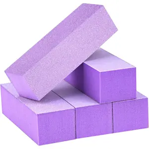 Nail Buffer Block, Medium/Fine Grit 100/180 Finishing Buffers for Acrylic Nails Gel Polish Nails, 3 Way Professional Pedicure Manicure Buffer Kits, 5 Count (Purple)