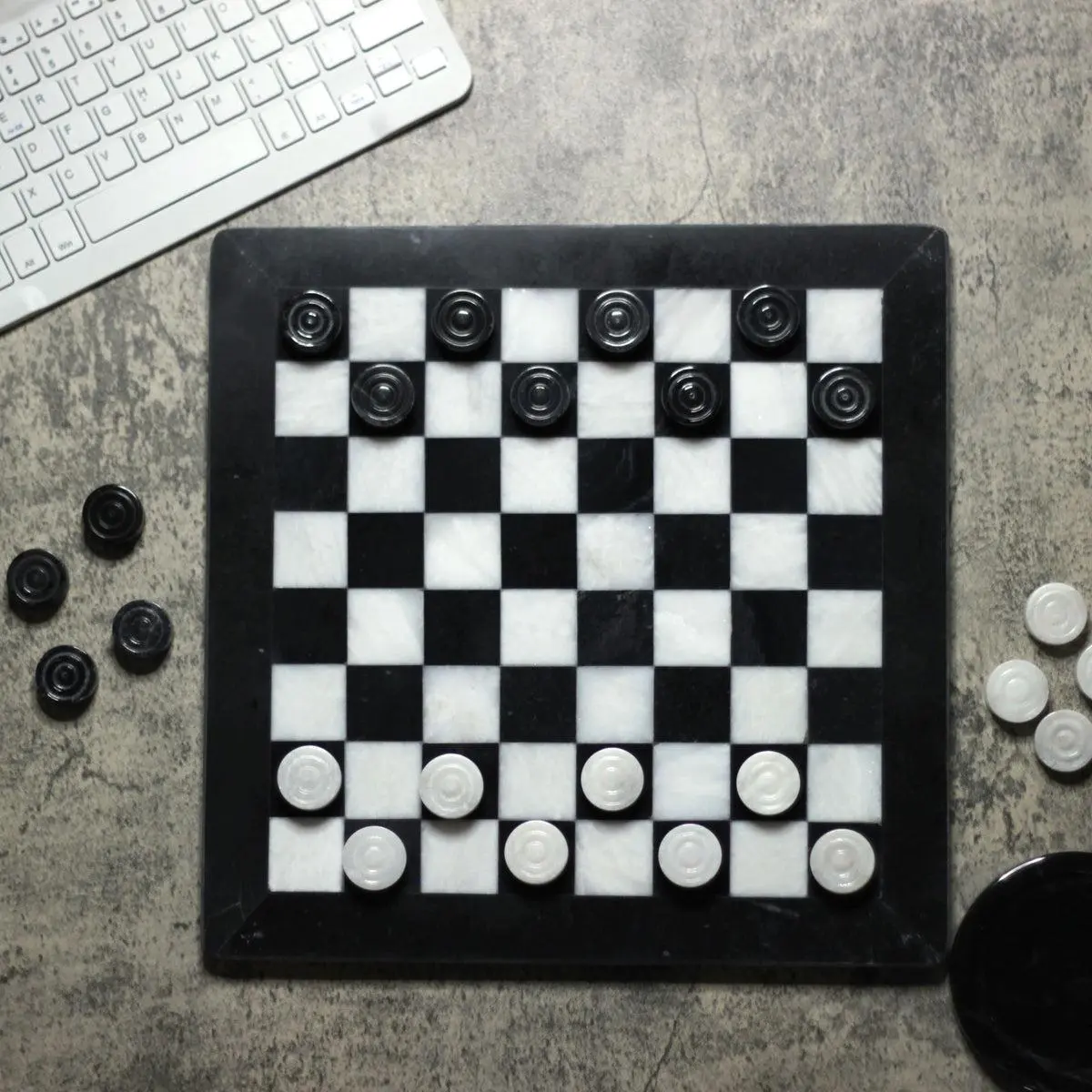 Marble Checkers Set with Storage Case - Black and White - TikTok Shop