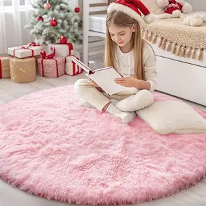 Pink Round Rugs for Bedroom - Machine Washable, 4x4 Feet Circle Area Rugs for Living Room, Soft and Fluffy Shaggy Carpet for Teen Girls and Boys, Dorms, Nursery Rooms, Home Decor Aesthetic