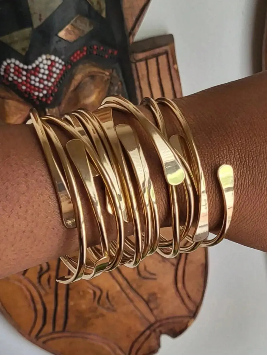 5PCS/10PCS Retro Boho Adjustable Stackable Bracelets, Golden Cuff Bracelets For Women Men Daily Party Holiday Jewelry Gift