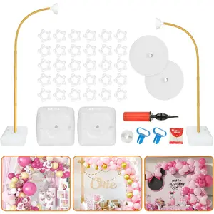 Balloon Arch Kit, Bendable 8FT and 6FT Balloon Arch Stand with Base and Manual Pump, Ballon Arch Stand Kit for Birthday Wedding  Shower Holiday Graduation Party Decoration(GOLDEN)