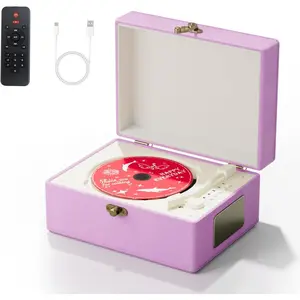 Rechargeable Leather CD Player with Speakers;  Transmitter; Festival ; BGM Player for  Decor (Purple)