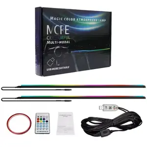 2-in-1 RGB Acrylic Car Interior LED Strip Lights — Music Sync, Flexible USB Mood Lighting, APP & Remote Control