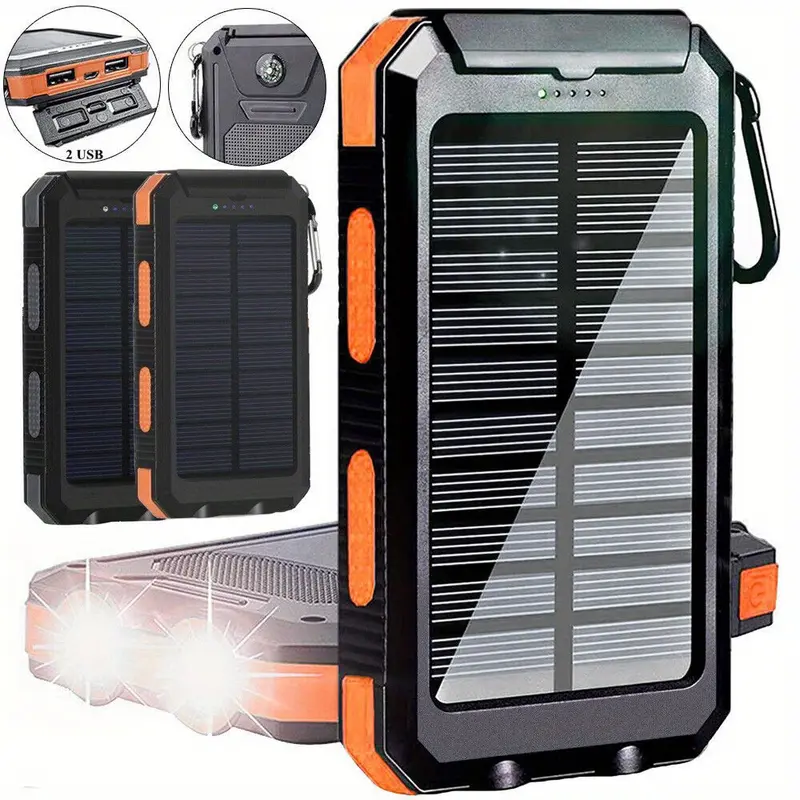10000mAh Solar Charger Power Bank -Portable Solar Phone Battery Panel Charger, QC3.0 Dual USB Port Battery Pack Charger Portable For All Cell Phones & Electronic Devices- Long Lasting, Travel Camping, LED Flashlight, Best Gift Smartphone  Orange